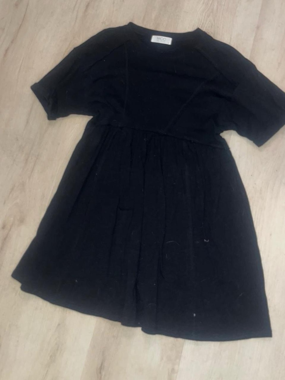 MOD Black Short Sleeve Casual Dress with Gathered Waist